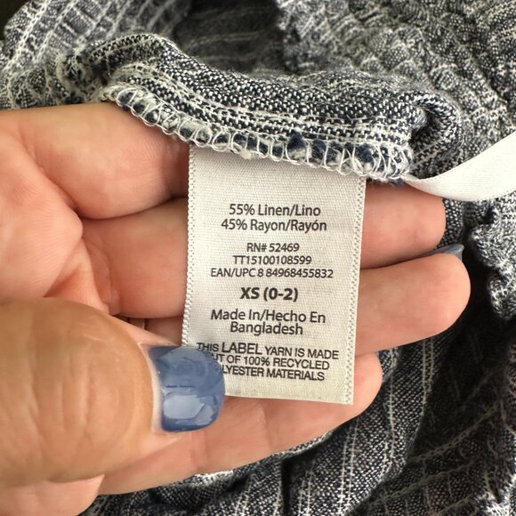 2/$24 Time and Tru Linen Blend Shorts with Smocked Waist Navy Stripe #A0326 TRB2 - Picture 12 of 13